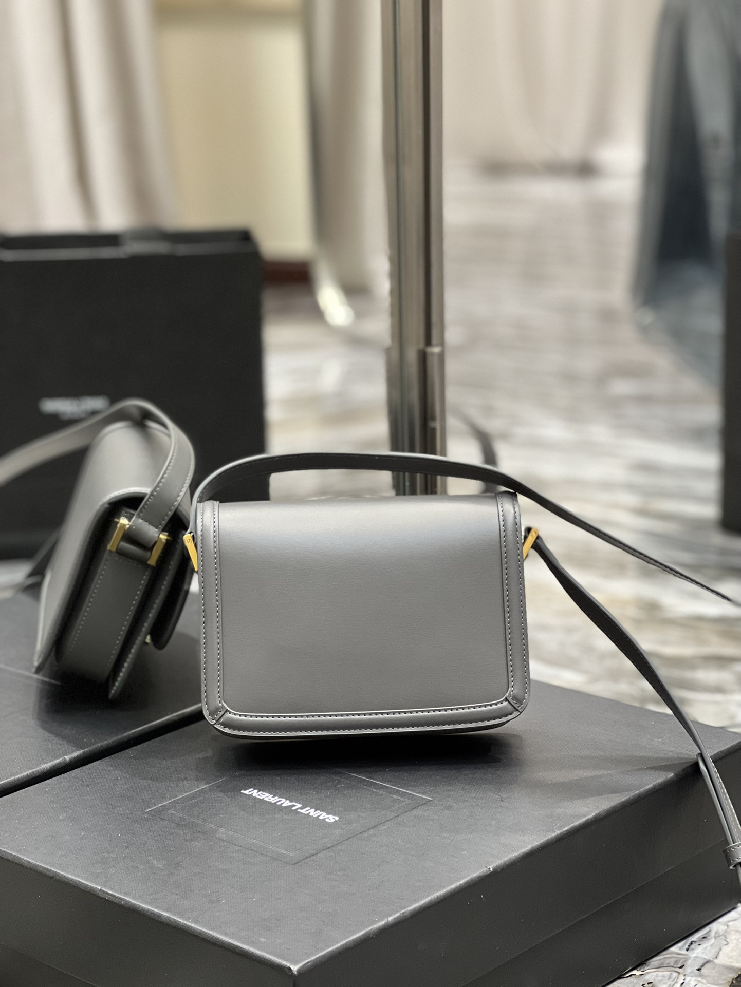 Y51 SOLFERINO SMALL SATCHEL IN BOX Sa1nt Lau*nt STORM 7.4 X 5.1 X 1.9 INCHES