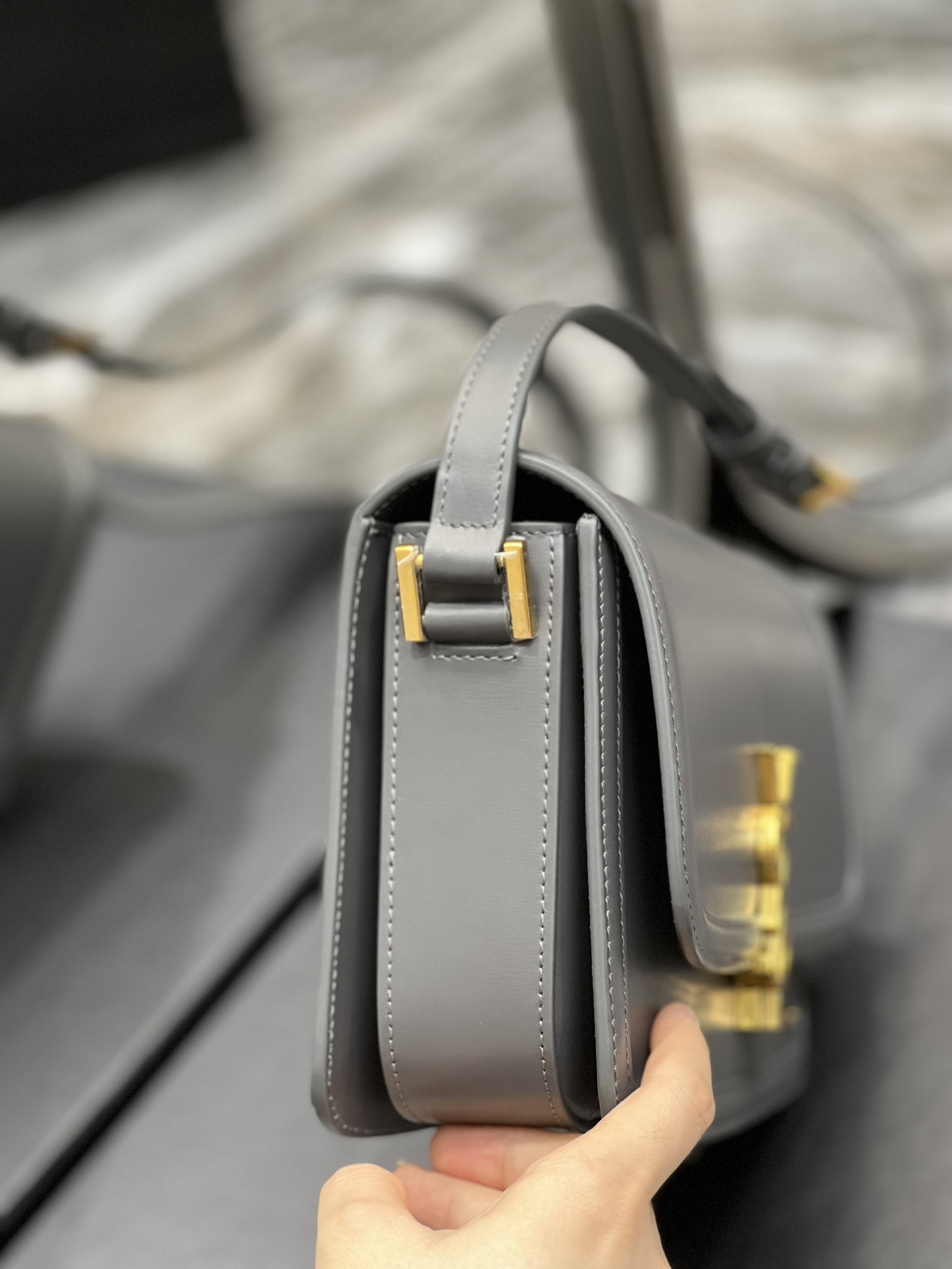 Y51 SOLFERINO MEDIUM SATCHEL IN BOX Sa1nt Lau*nt LIGHT GRAY 9.1 X 6.3 X 2.4 INCHES