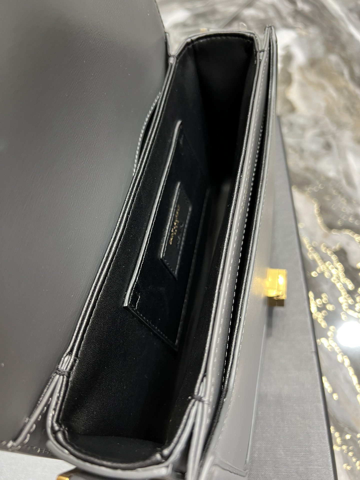 Y51 SOLFERINO MEDIUM SATCHEL IN BOX Sa1nt Lau*nt LIGHT GRAY 9.1 X 6.3 X 2.4 INCHES