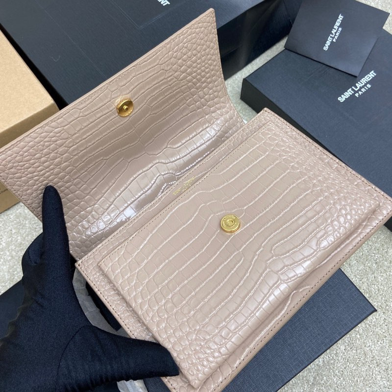 Y51 SUNSET MEDIUM IN CROCODILE-EMBOSSED LEATHER DARK BEIGE 8 X 6.2 X 2.5 INCHES