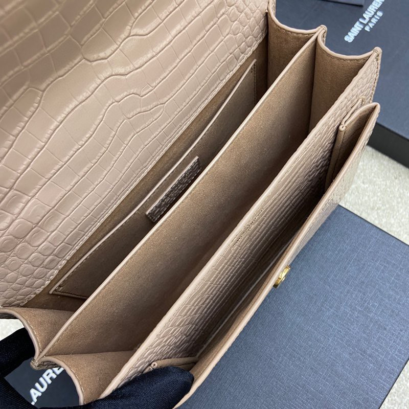 Y51 SUNSET MEDIUM IN CROCODILE-EMBOSSED LEATHER DARK BEIGE 8 X 6.2 X 2.5 INCHES