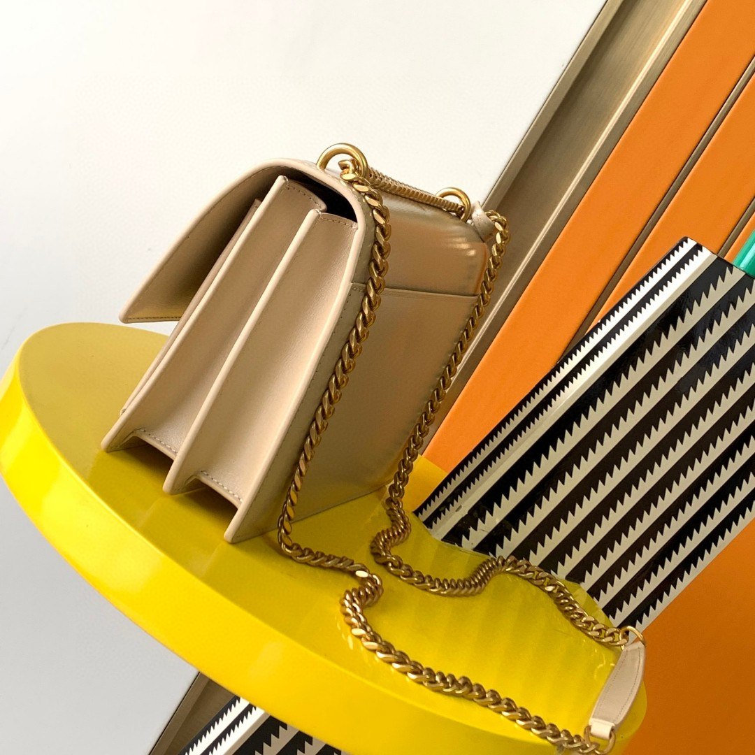 Y51 SUNSET MEDIUM IN COATED-BARK LEATHER BEIGE 8 X 6.2 X 2.5 INCHES