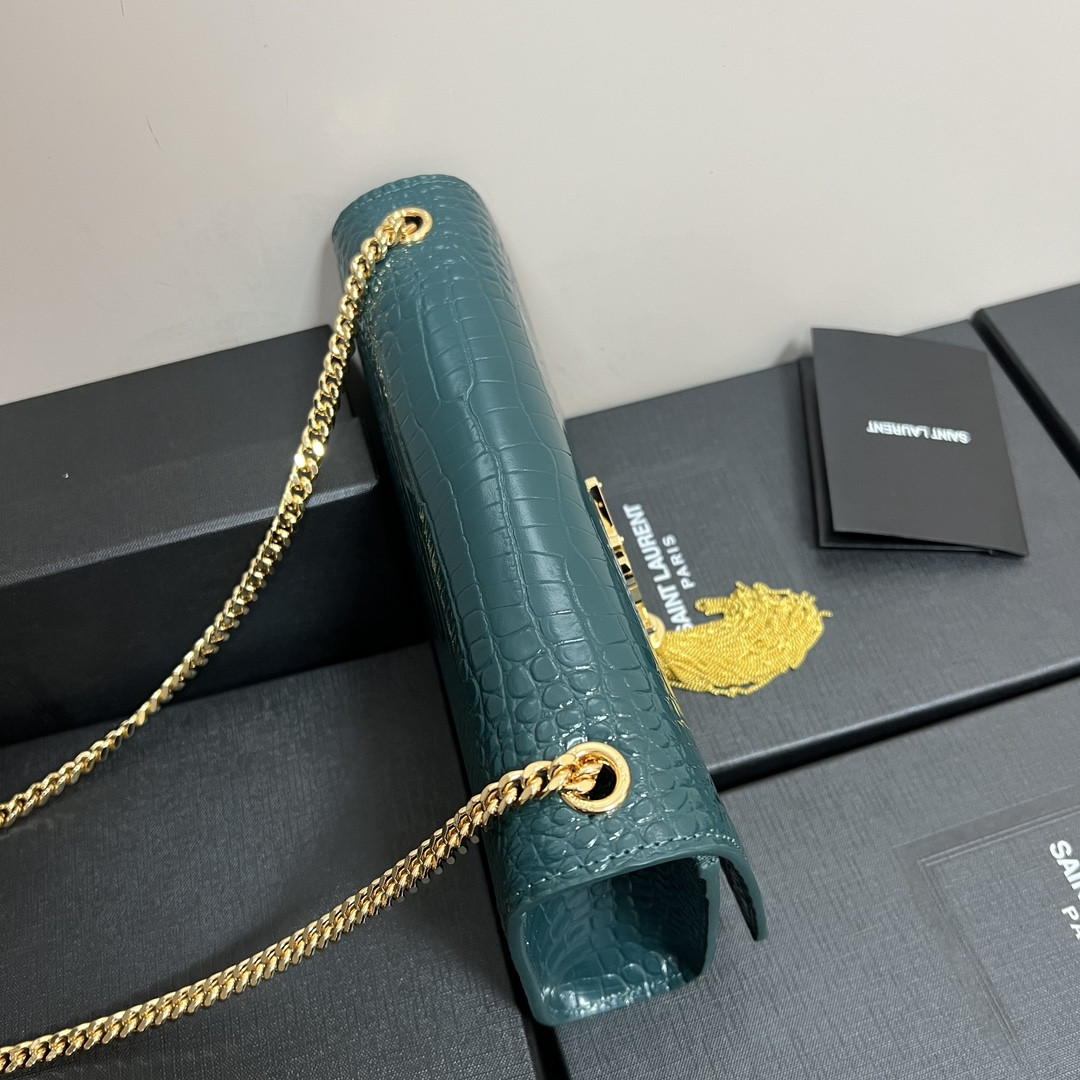 Y51 KATE MEDIUM TASSEL IN CROCODILE-EMBOSSED LEATHER BLUE 9.4 X 5.7 X 2.1 INCHES