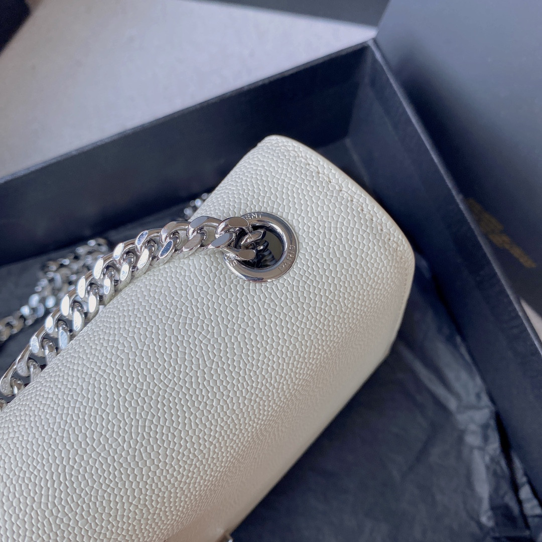 Y51 KATE SMALL IN GRAIN DE POUDRE EMBOSSED LEATHER WHITE SILVER 7.8 X 4.9 X 1.9 INCHES