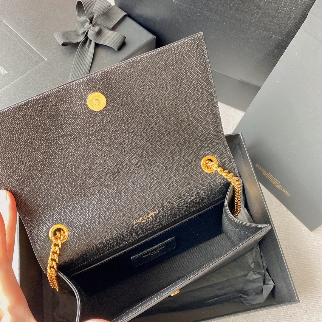 Y51 KATE SMALL IN GRAIN DE POUDRE EMBOSSED LEATHER NAVY GOLD 7.8 X 4.9 X 1.9 INCHES