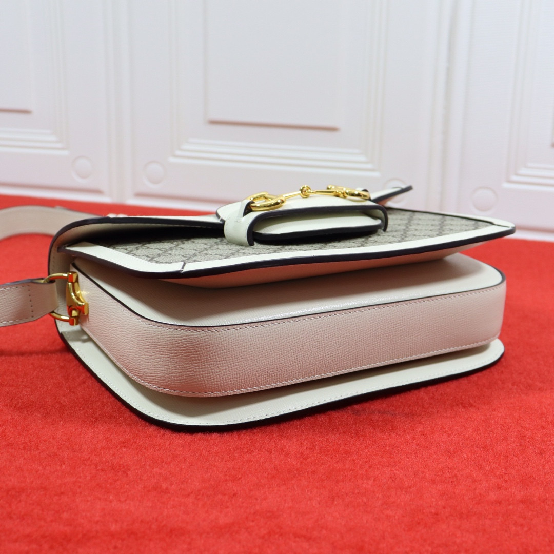 Gvc*1 HORSEBIT 1955 SHOULDER BAG GRAY WHITE 9.8"W x 7"H x 3.1"D