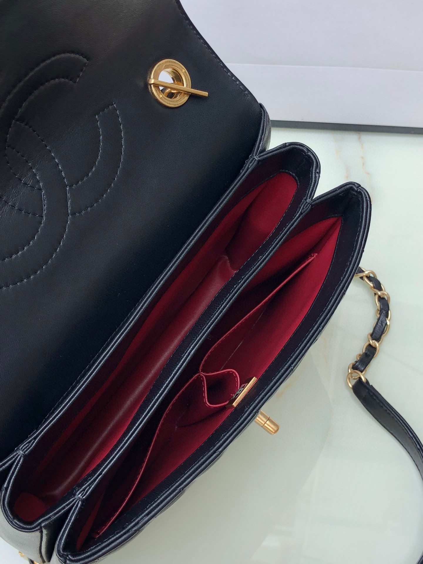 Ch**el FLAP BAG WITH TOP HANDLE 6.6 × 9.8 × 4.7 in