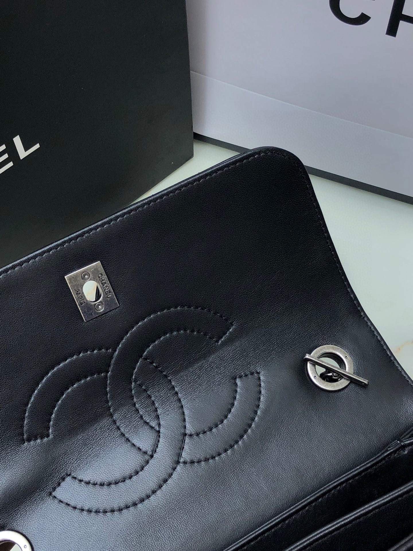 Ch**el FLAP BAG WITH TOP HANDLE 6.6 × 9.8 × 4.7 in