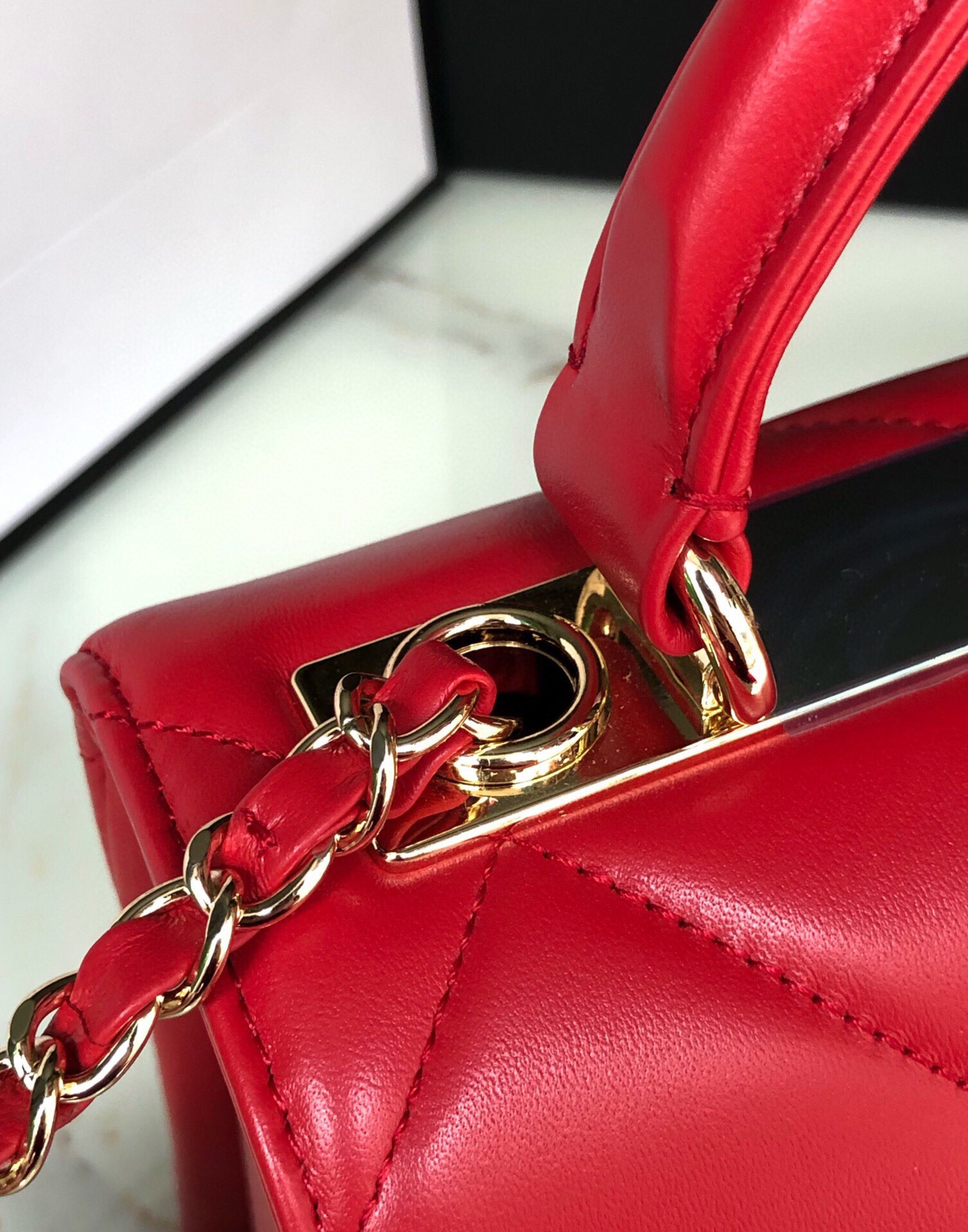 Ch**el FLAP BAG WITH TOP HANDLE 6.6 × 9.8 × 4.7 in