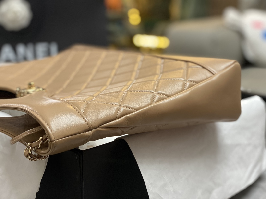 Ch**el SHOPPING BAG Shiny Lambskin & Gold-Tone Metal 11.7 × 14 × 3.5 in