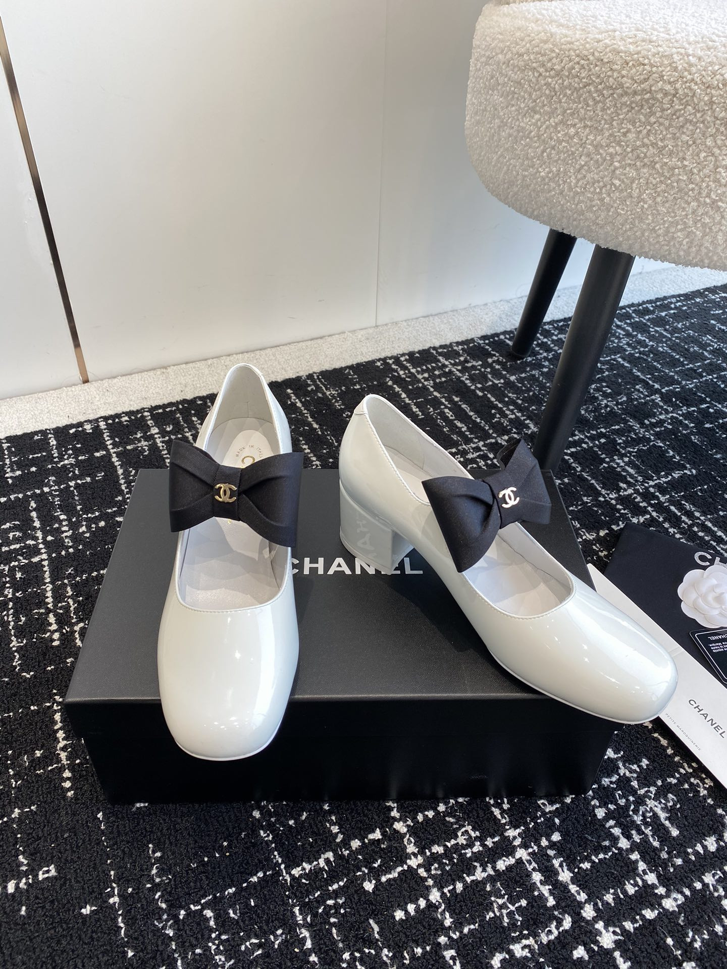 UA Ch**el MARY JANES Patent Calfskin & Grosgrain