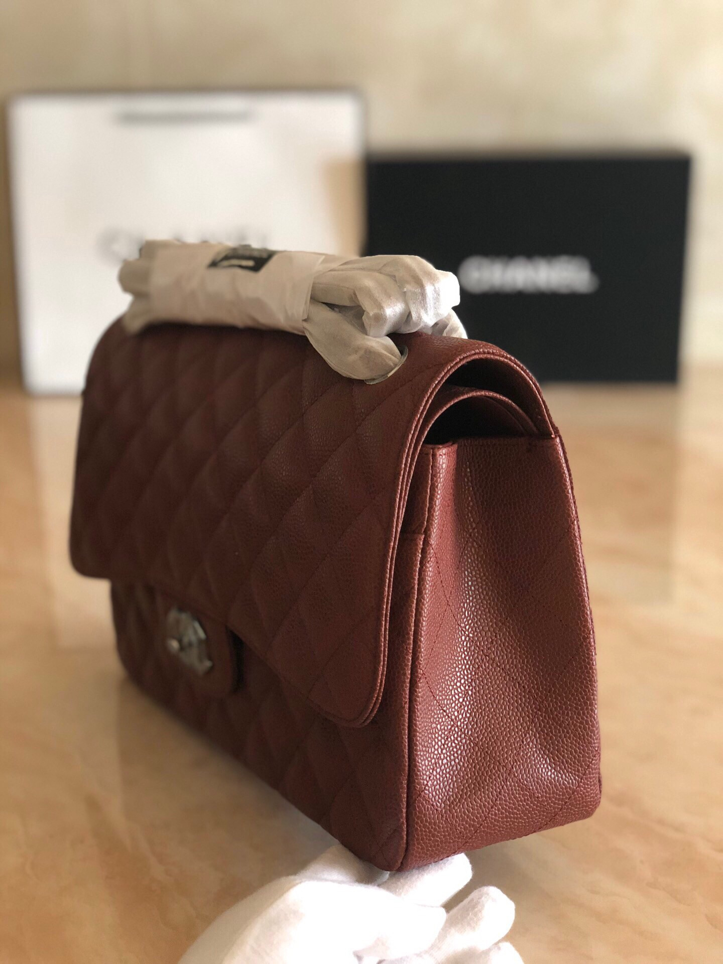 Ch**el Classic Flap Jumbo 30cm CF Silver Hardware 7.6 × 11.7 × 3.9 in