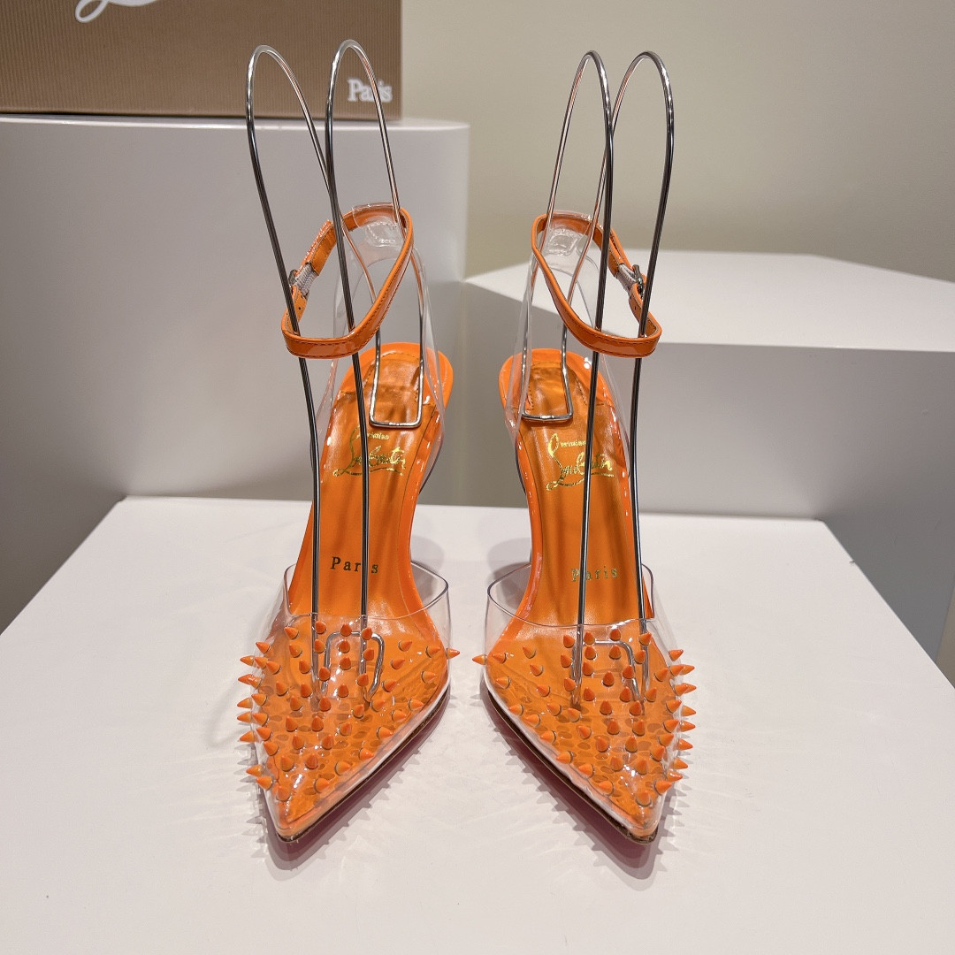 UA Chr1st1an Louboutin CL pointed toe high-heeled transparent studded sandals