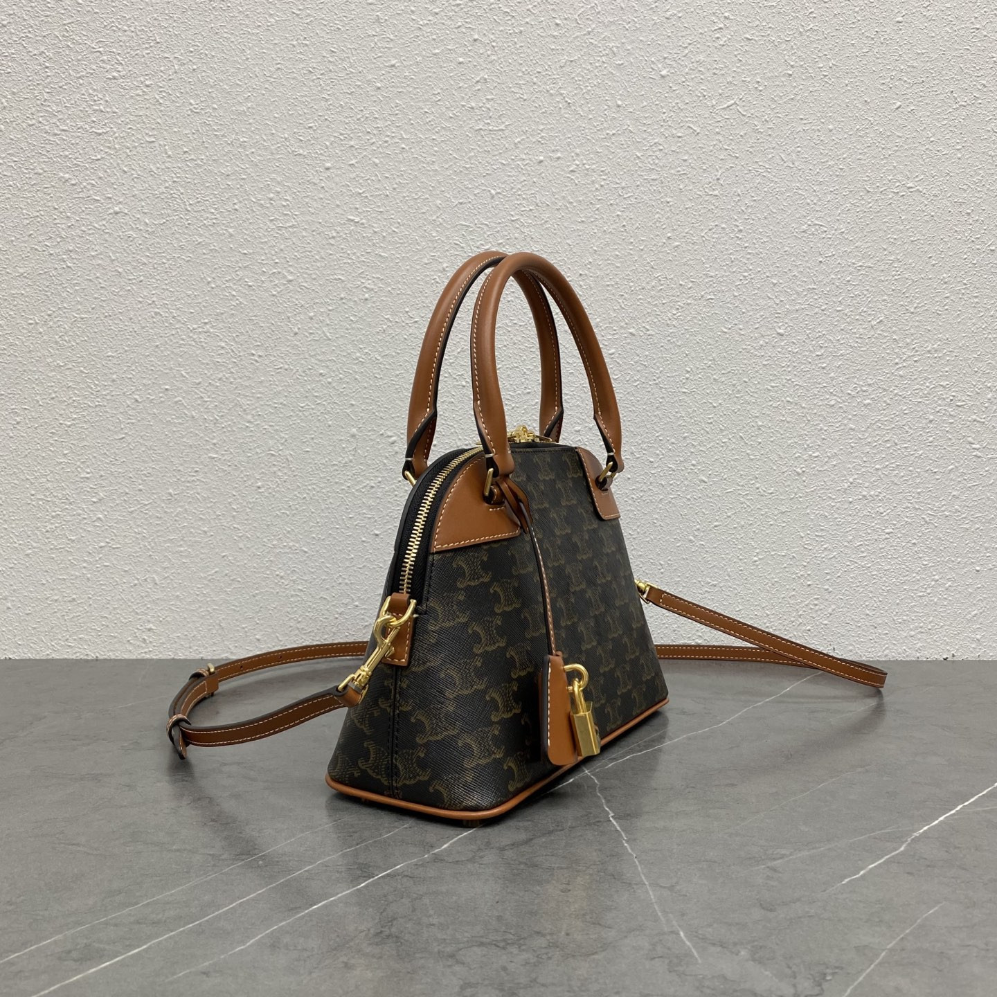 Ce1i*e Small Bowling in Triomphe canvas and calfskin 25x17x10cm