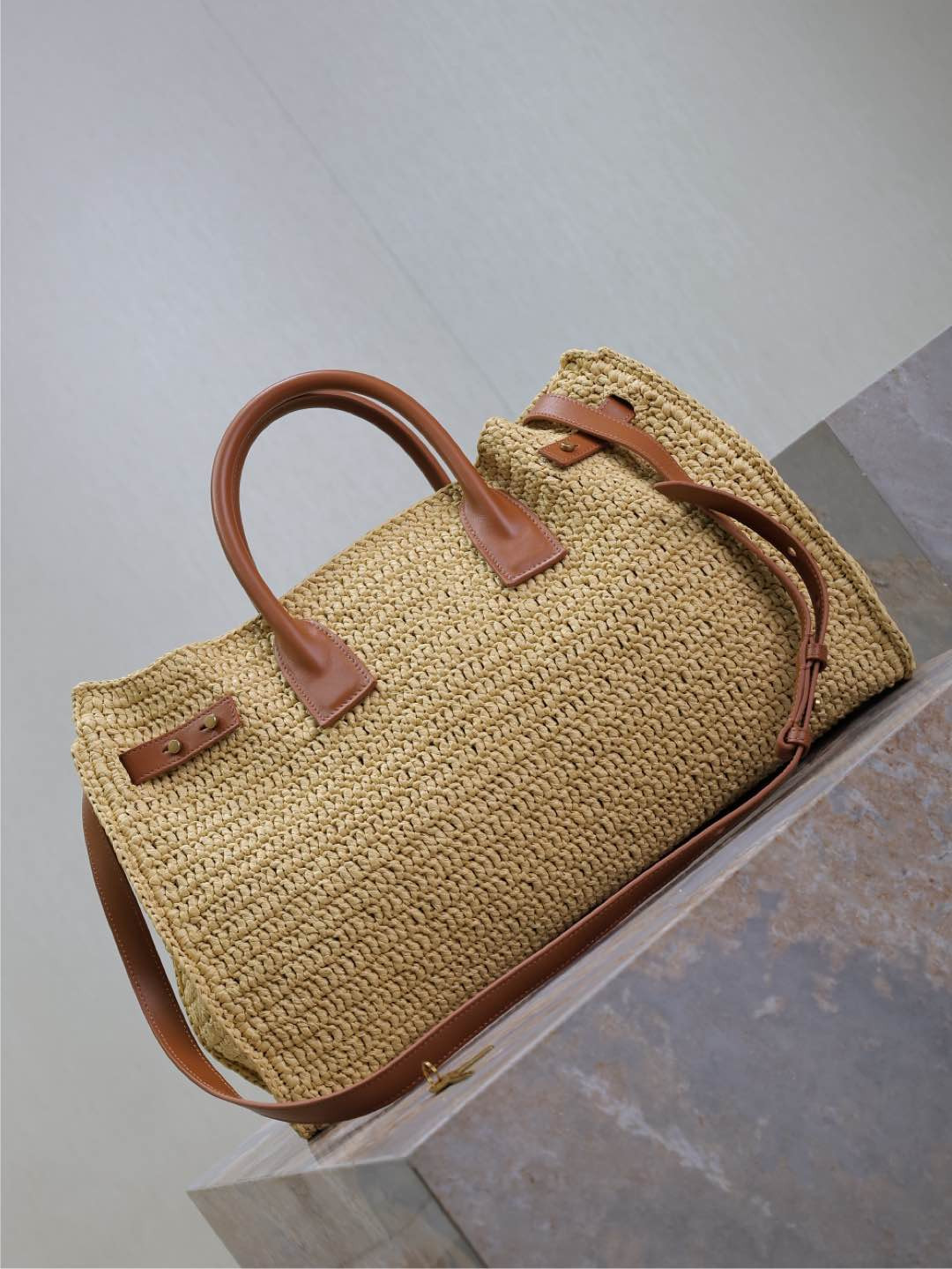 Y51 SAC DE jour S*pple in raffia and leather - medium 41x28x13cm