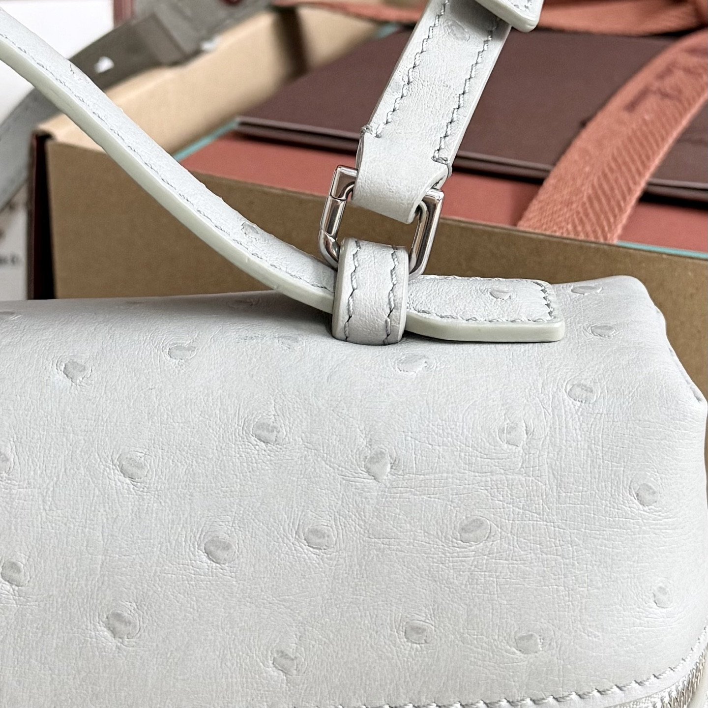 L0r0 P1ana Extra Pocket L27 Ostrich-grained Leather 16x27x10cm