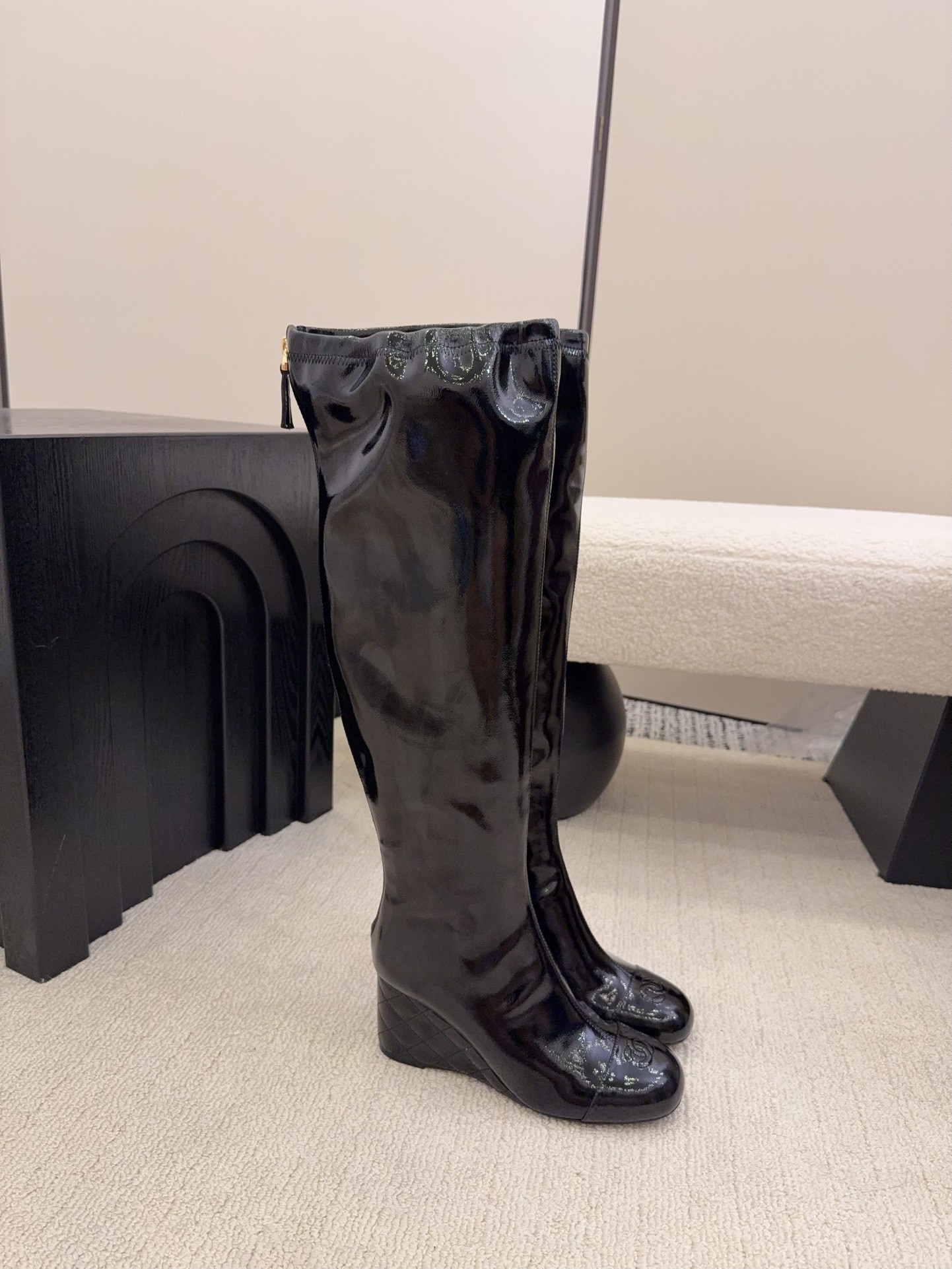 UA Chanel High Boots 7cm Heel(Customized about 10 days production time,Customized Size about 15 days)