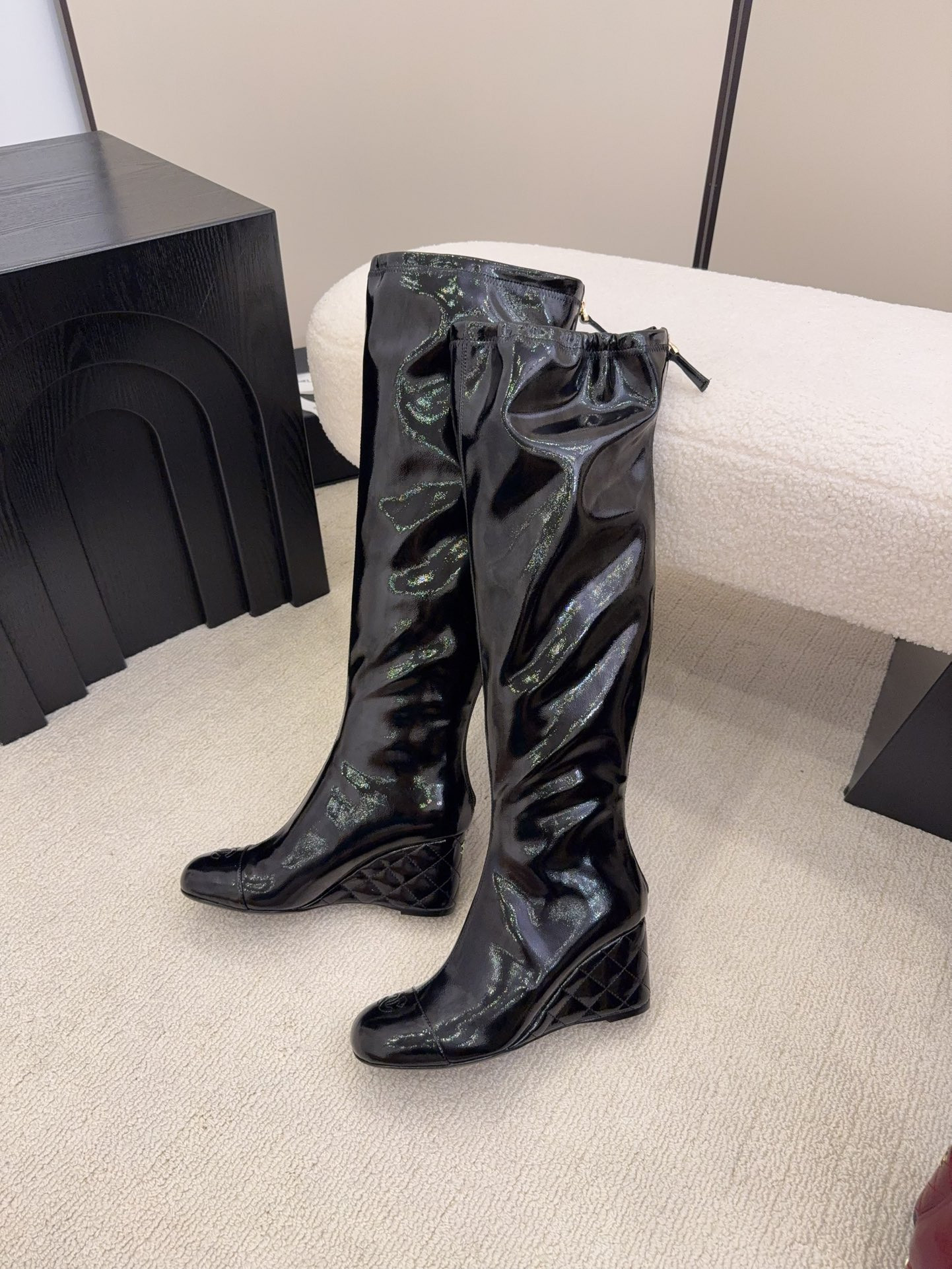 UA Chanel High Boots 7cm Heel(Customized about 10 days production time,Customized Size about 15 days)