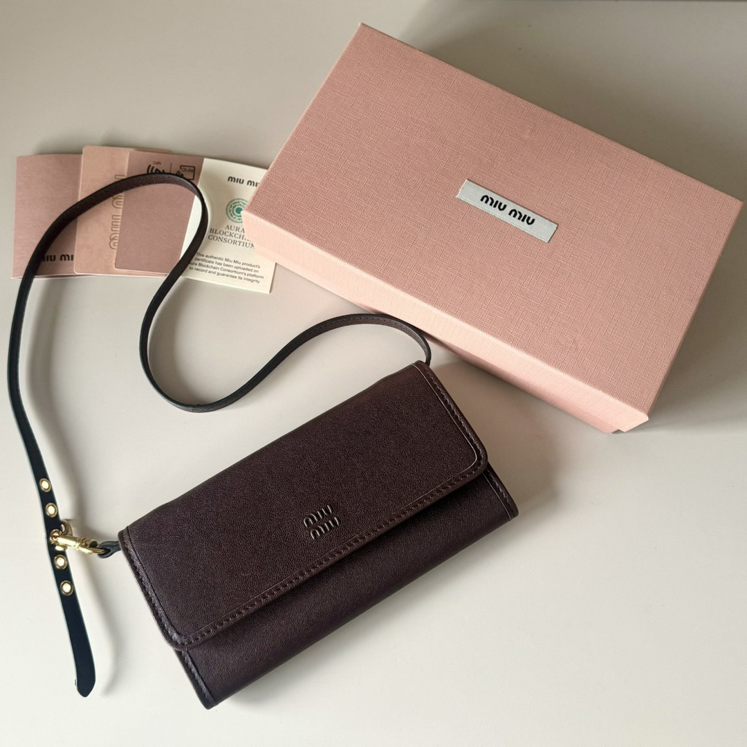 Miu Miu Nappa Leather Wallet with Shoulder Strap 19x9.5x2cm