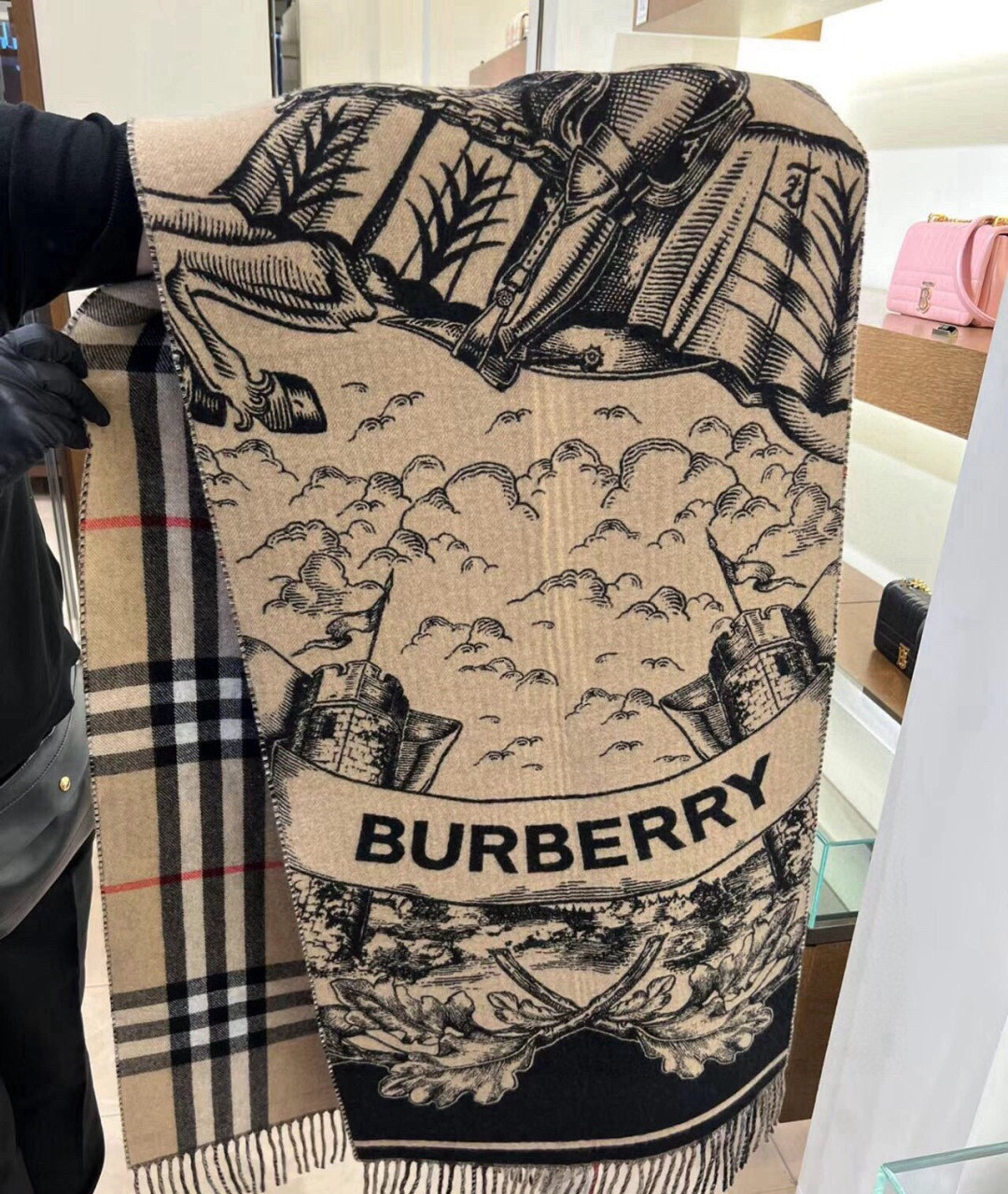 Bv*b*rry Wide Reversible EKD Cashmere scarf 50x210cm