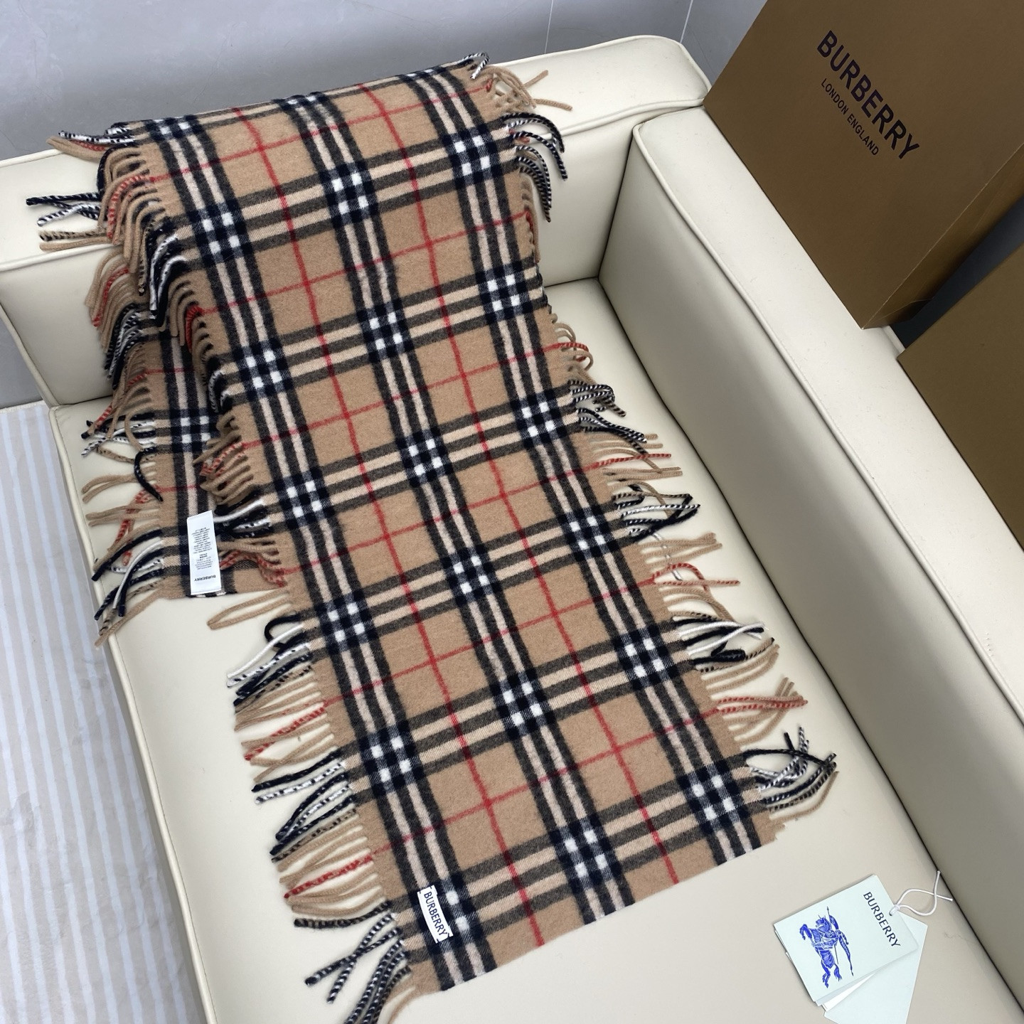 Bv*b*rry Check Cashmere Happy scarf 30x155cm