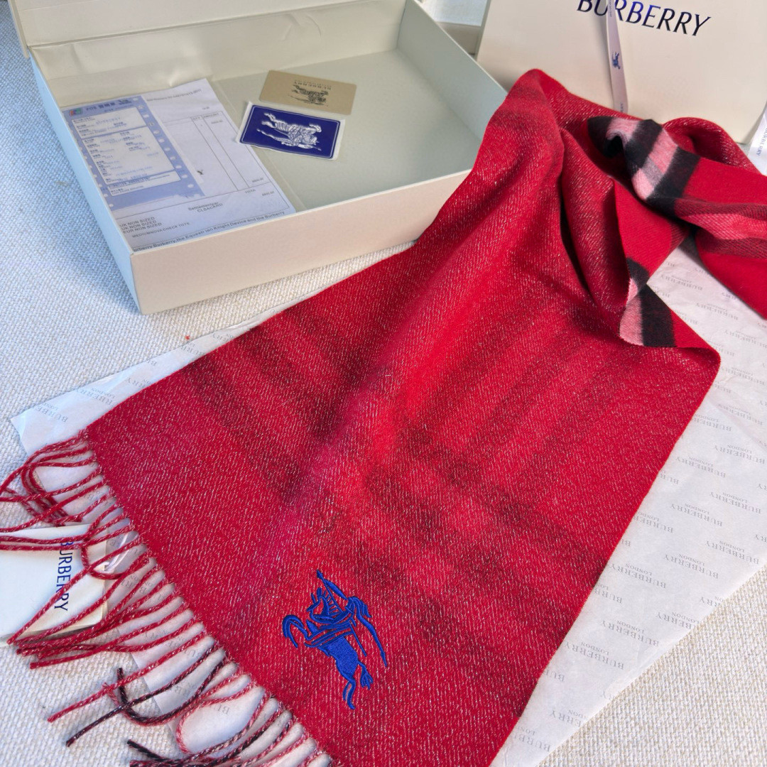 Bv*b*rry Check Cashmere scarf 30x168cm