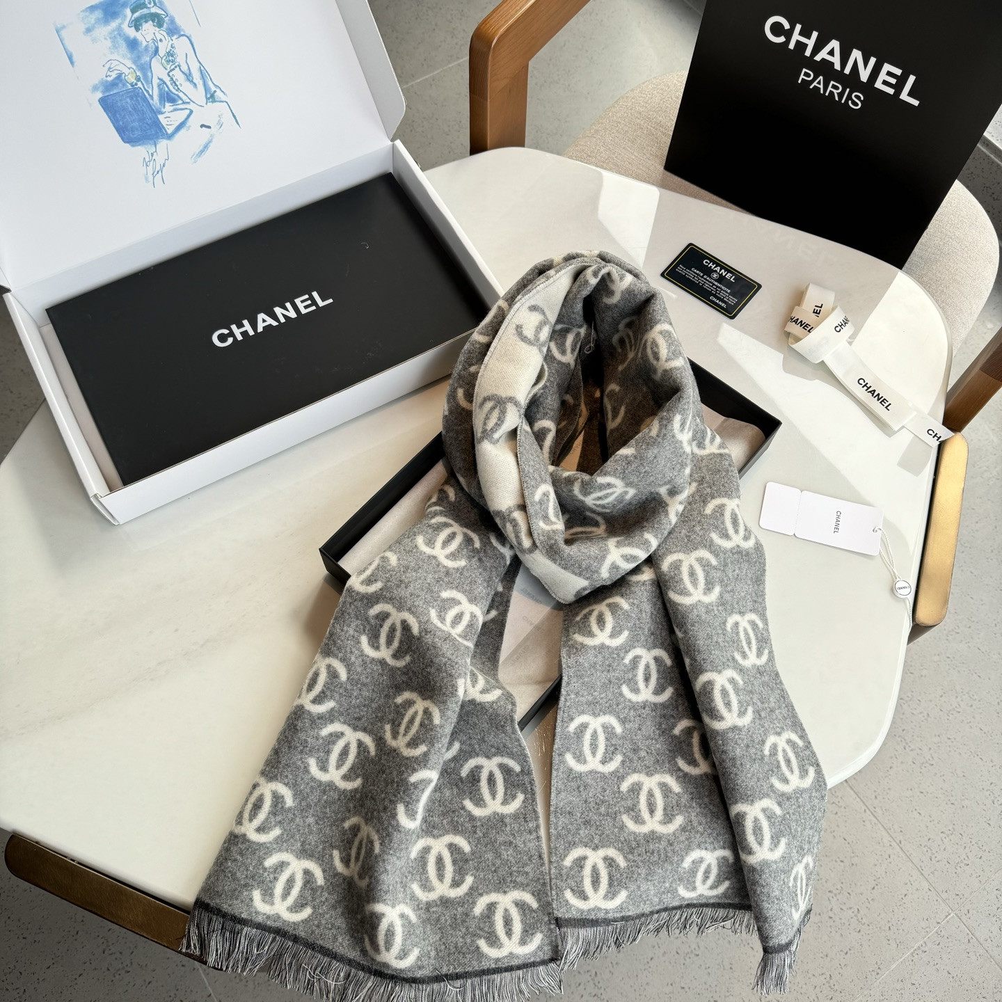 Ch**el scarf 35x180cm 92% wool 8% cashmere