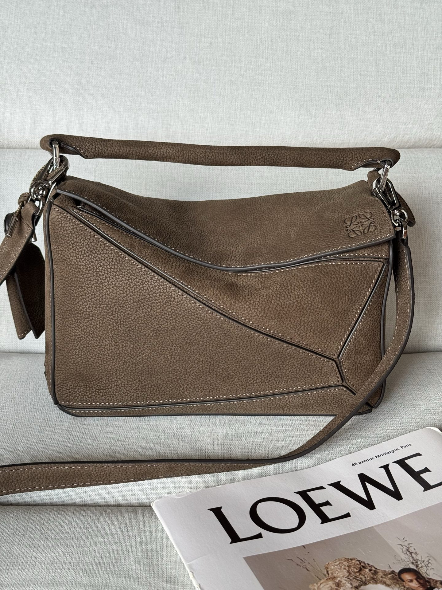 Loewe Small Featherlight Puzzle Bag in Grained Nubuck 16.5x24x10.5cm