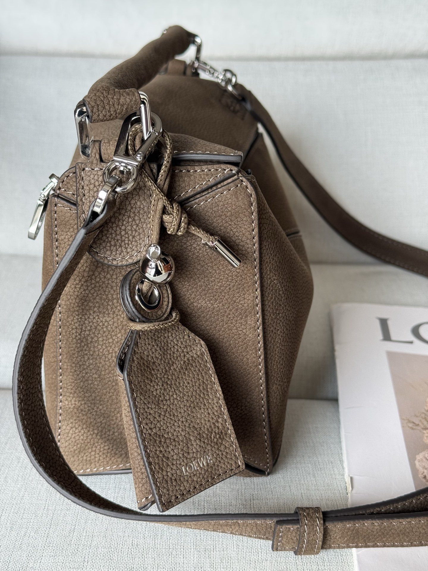 Loewe Small Featherlight Puzzle Bag in Grained Nubuck 16.5x24x10.5cm