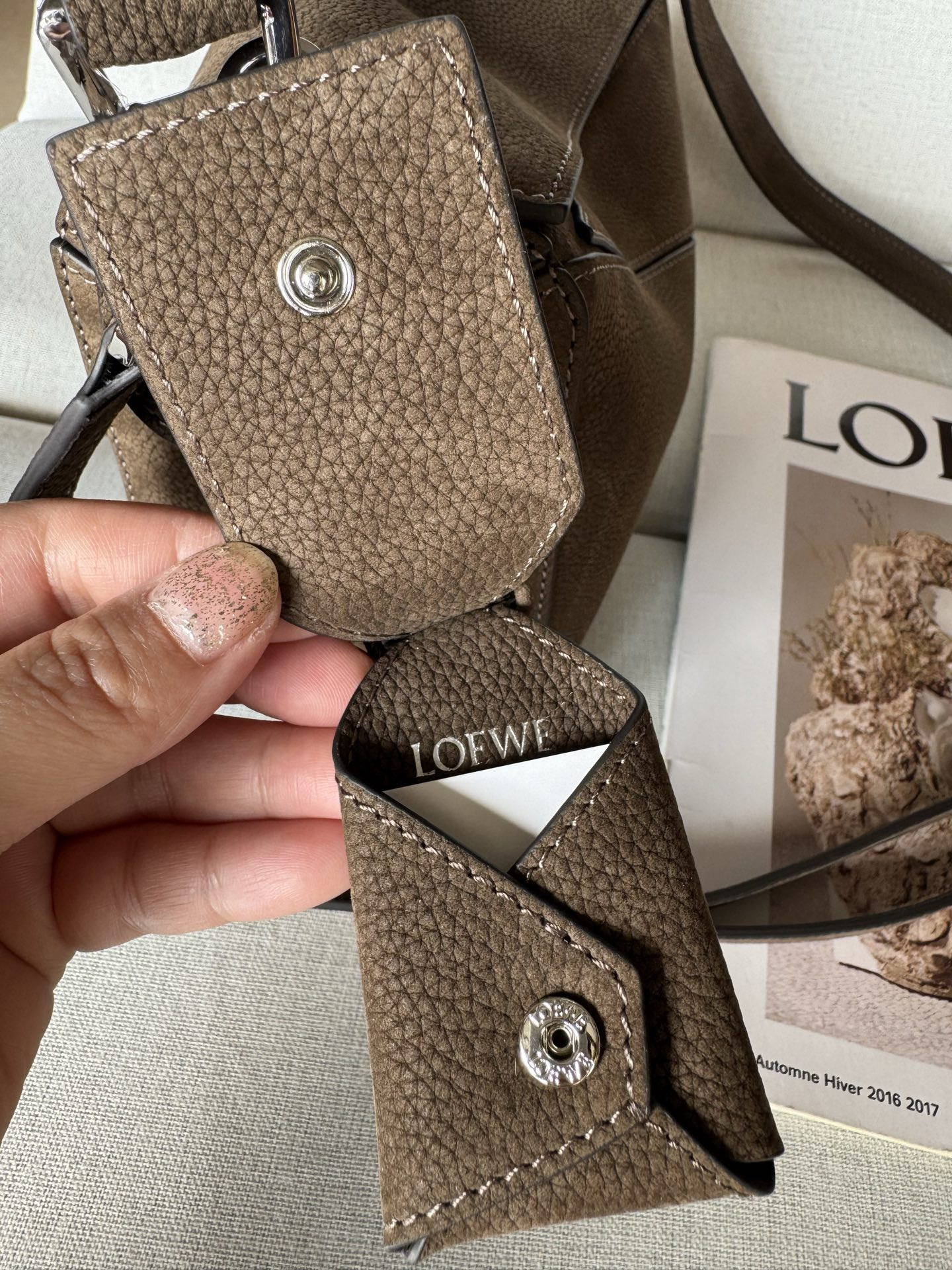 Loewe Small Featherlight Puzzle Bag in Grained Nubuck 16.5x24x10.5cm