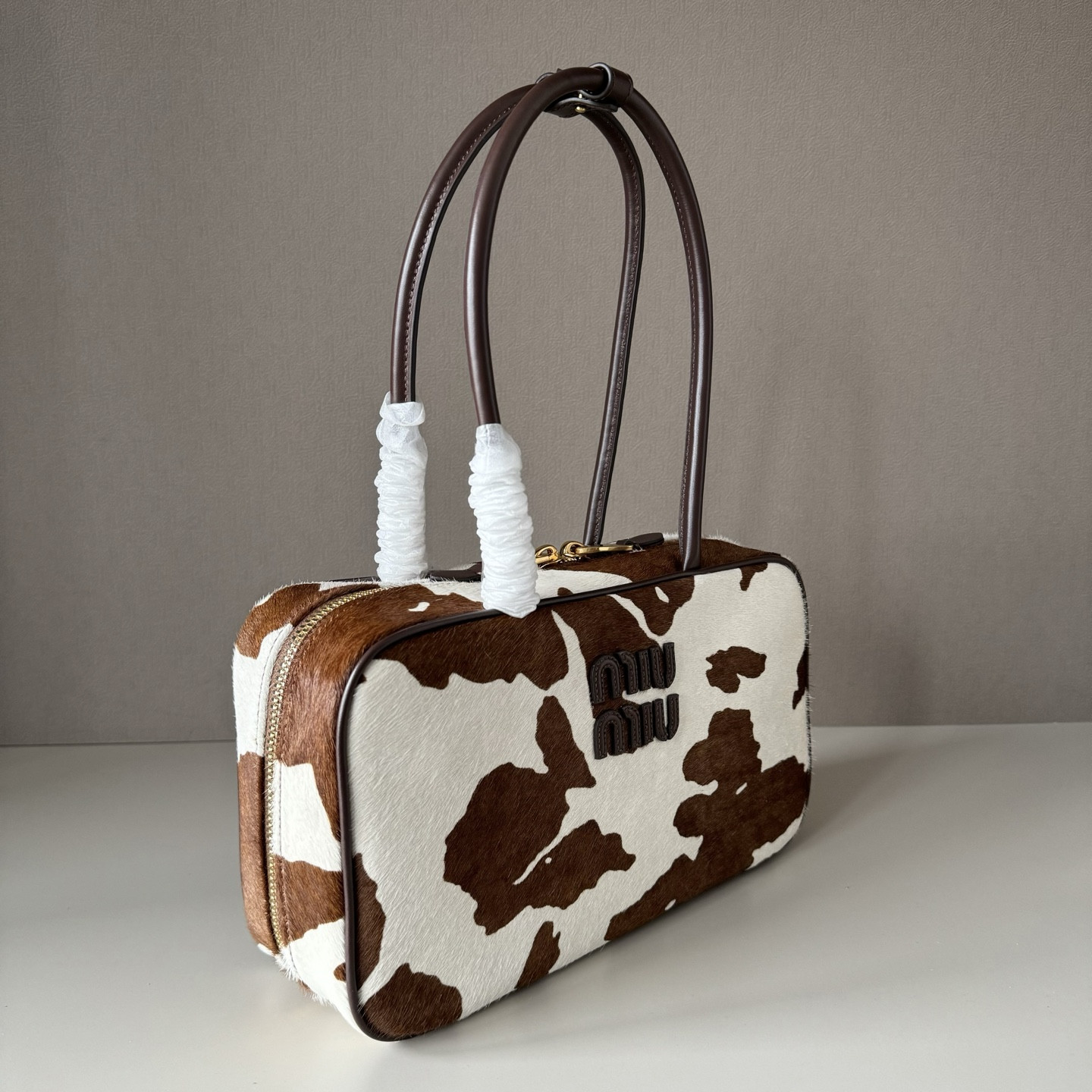 Miu Miu Printed Leather Beau Bag 17x30x8.5cm