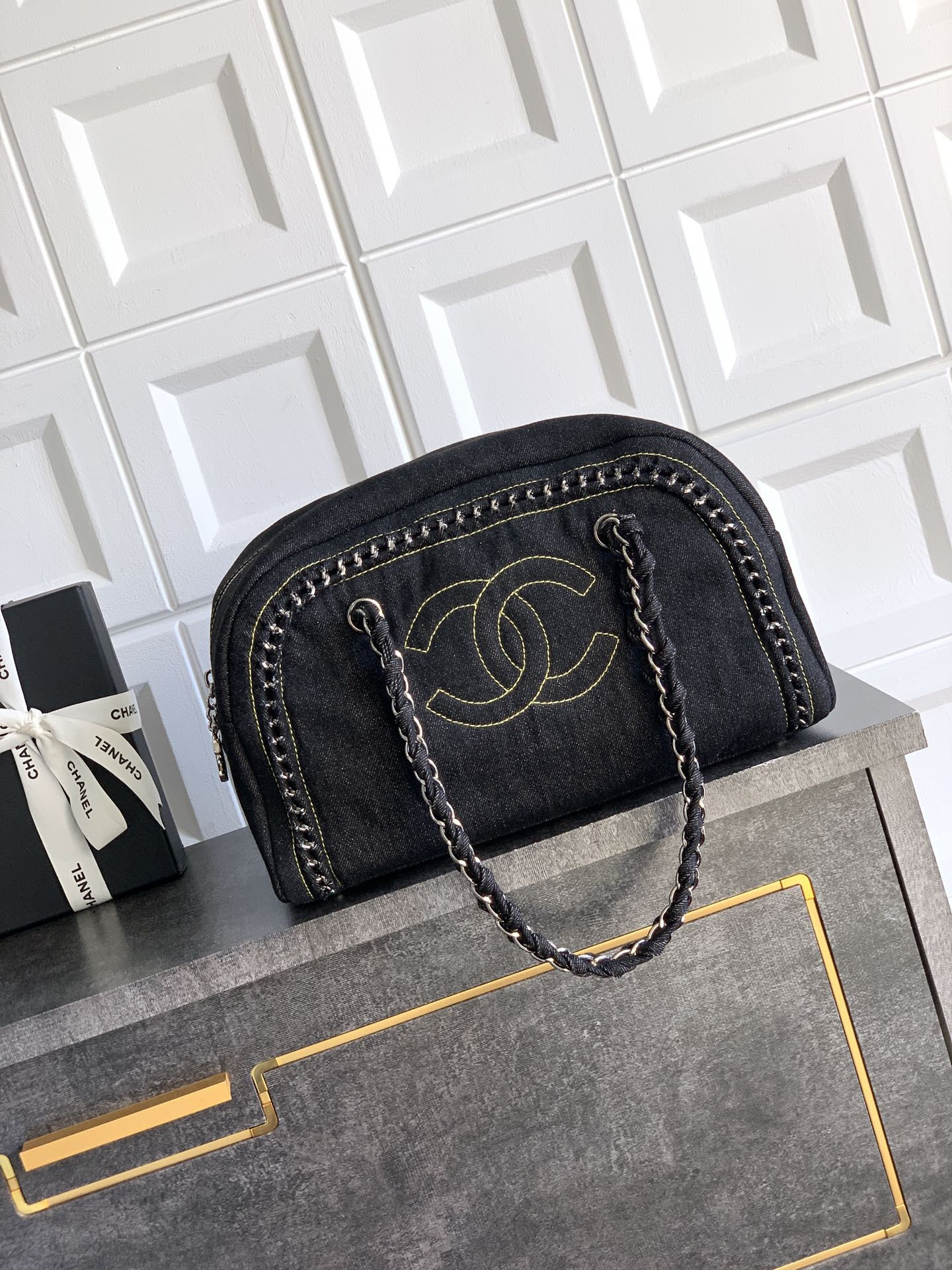 Chanel Denim CC Boston Bag 33x20.5x15cm